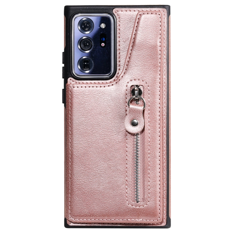 Solid Color Double Buckle Zipper Shockproof Protective Case For Samsung Galaxy Note20 Ultra