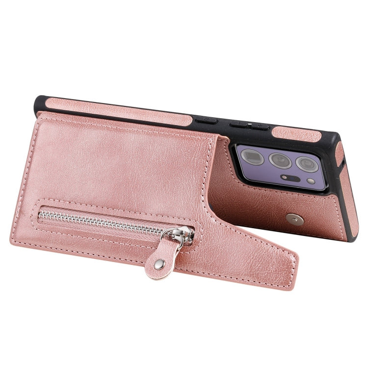 Solid Color Double Buckle Zipper Shockproof Protective Case For Samsung Galaxy Note20 Ultra