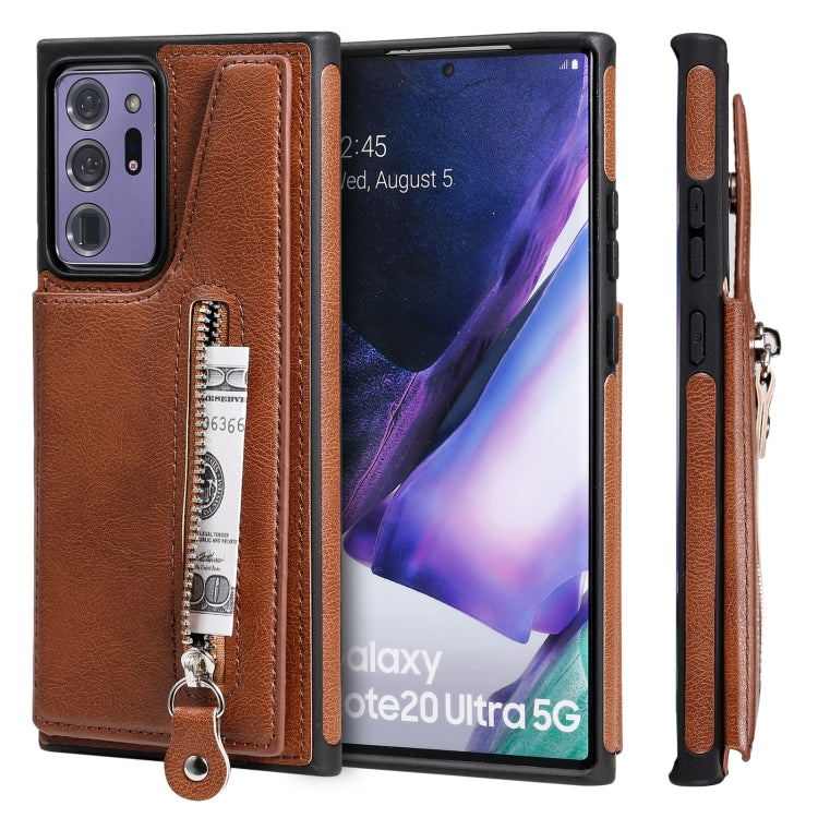 Solid Color Double Buckle Zipper Shockproof Protective Case For Samsung Galaxy Note20 Ultra