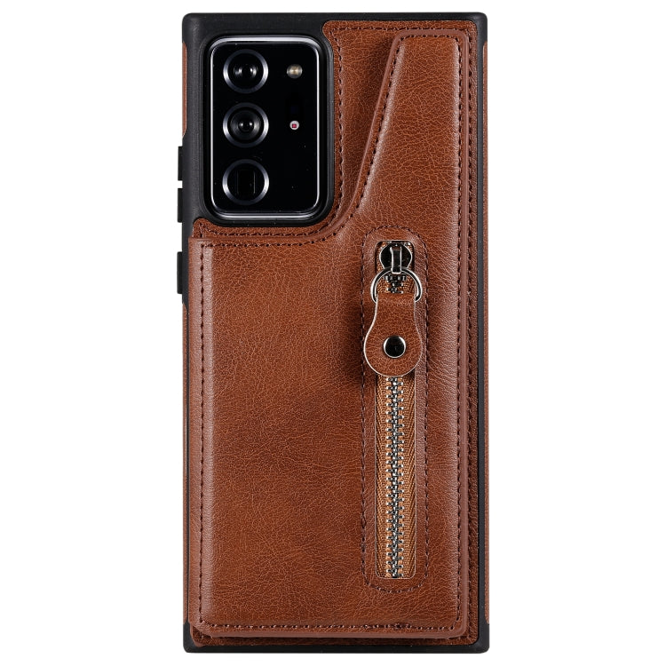Solid Color Double Buckle Zipper Shockproof Protective Case For Samsung Galaxy Note20 Ultra