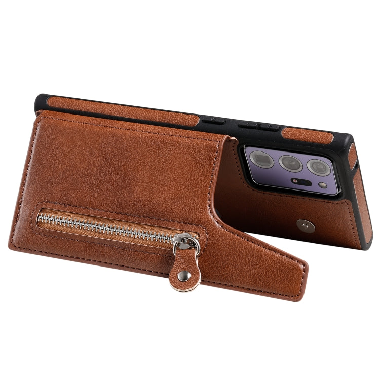 Solid Color Double Buckle Zipper Shockproof Protective Case For Samsung Galaxy Note20 Ultra