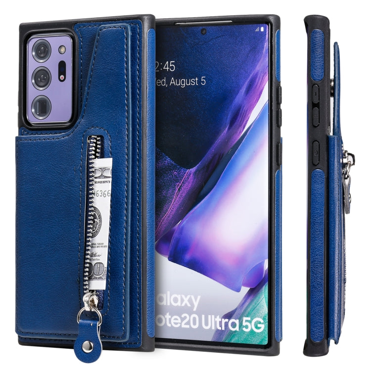 Solid Color Double Buckle Zipper Shockproof Protective Case For Samsung Galaxy Note20 Ultra
