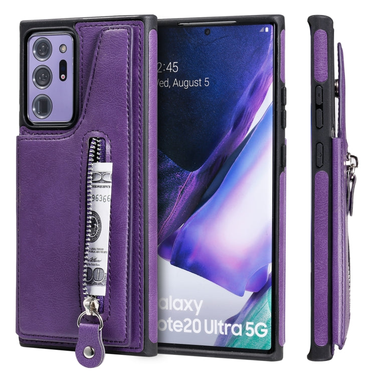 Solid Color Double Buckle Zipper Shockproof Protective Case For Samsung Galaxy Note20 Ultra
