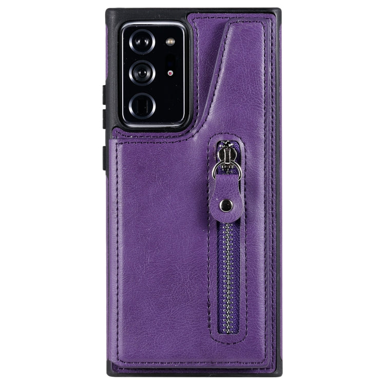 Solid Color Double Buckle Zipper Shockproof Protective Case For Samsung Galaxy Note20 Ultra