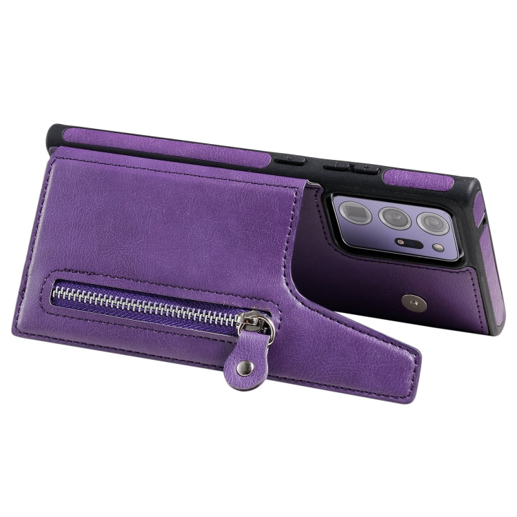 Solid Color Double Buckle Zipper Shockproof Protective Case For Samsung Galaxy Note20 Ultra