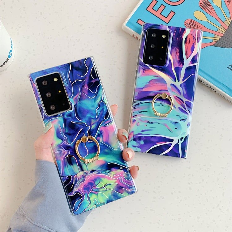 Laser Marble Pattern TPU Protective Case with Ring Holder For Samsung Galaxy S20 FE