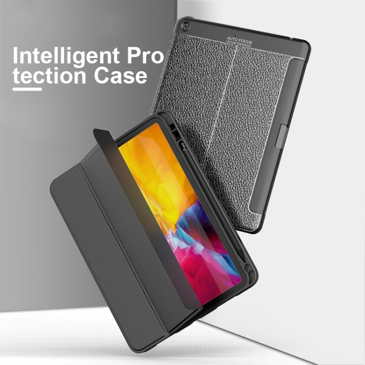 Lychee Peel Texture Horizontal Deformation Flip TPU Leather Case with Three-folding Holder & Sleep / Wake-up Function For iPad Air (2019)