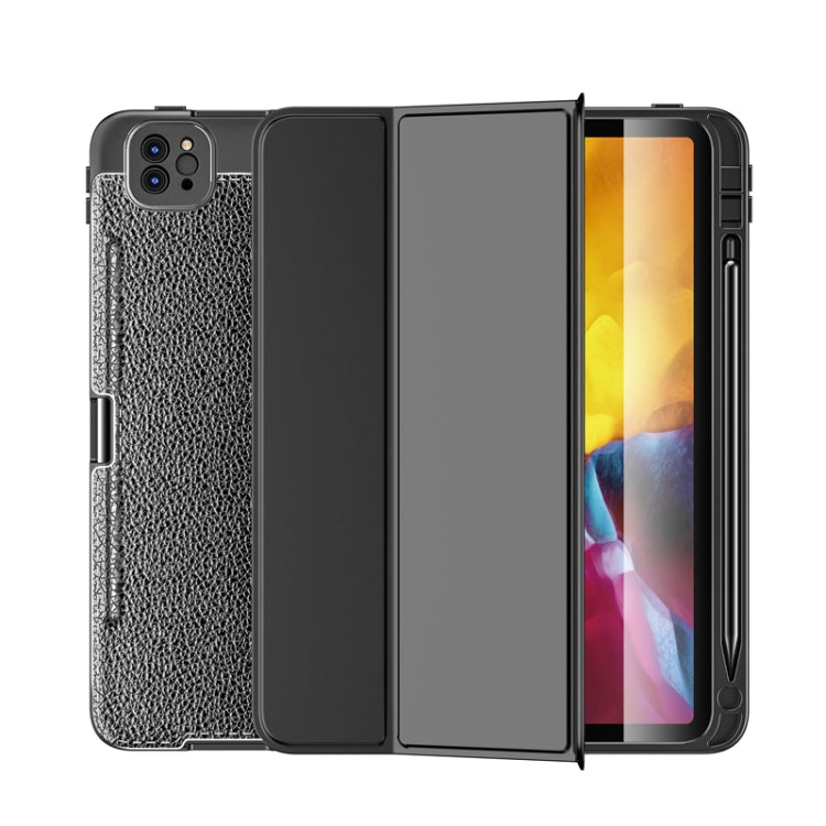 For iPad Pro 11 inch (2020) Lychee Peel Texture Horizontal Deformation Flip TPU Leather Tablet Case with Three-folding Holder & Sleep / Wake-up Function