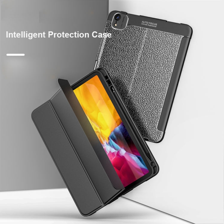 Lychee Peel Texture Horizontal Deformation Flip TPU Leather Case with Three-folding Holder & Sleep / Wake-up Function For iPad Pro 12.9 inch (2018)
