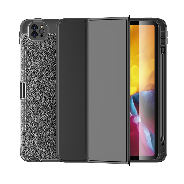 For iPad Pro 12.9 inch Lychee Peel Texture Horizontal Deformation Flip TPU Leather Tablet Case with Three-folding Holder & Sleep / Wake-up Function (2020)