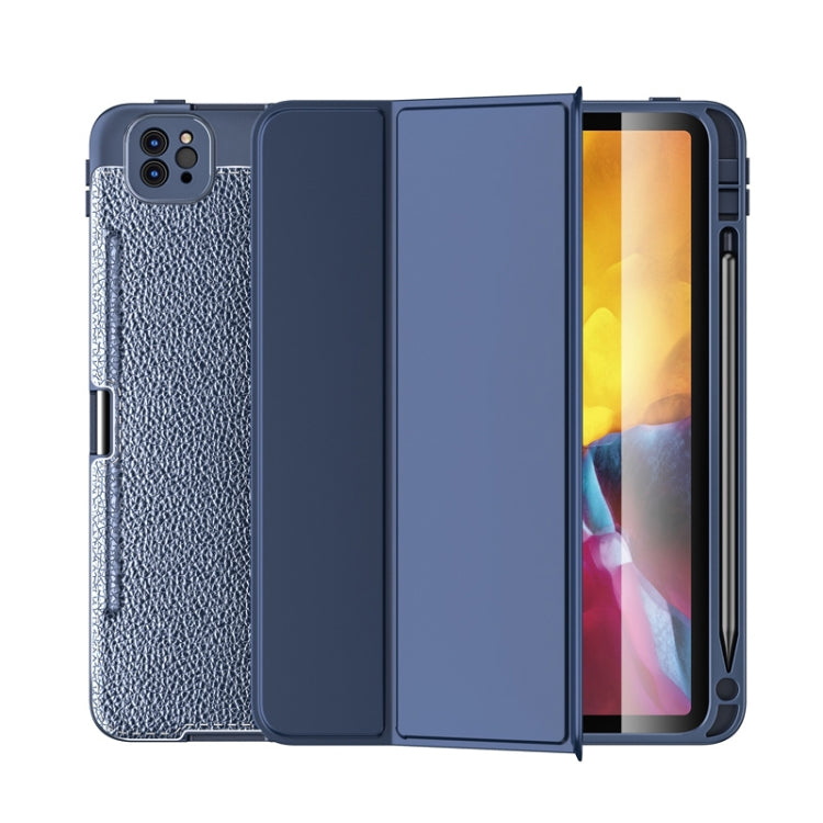 For iPad Pro 12.9 inch Lychee Peel Texture Horizontal Deformation Flip TPU Leather Tablet Case with Three-folding Holder & Sleep / Wake-up Function (2020)
