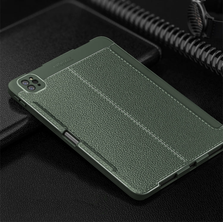 For iPad Pro 12.9 inch Lychee Peel Texture Horizontal Deformation Flip TPU Leather Tablet Case with Three-folding Holder & Sleep / Wake-up Function (2020)