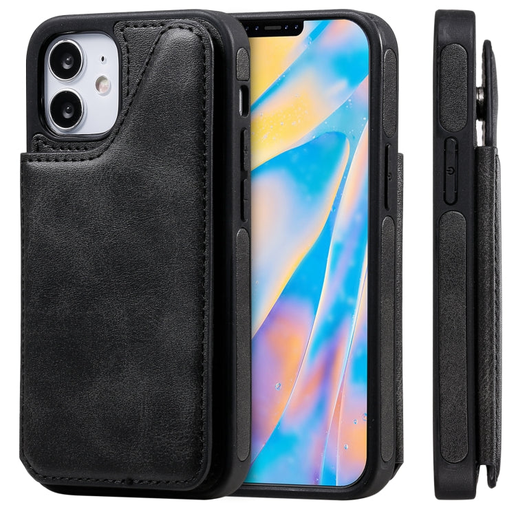 For iPhone 12 mini Shockproof Calf Texture Protective Case with Holder & Card Slots & Frame
