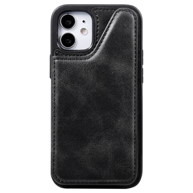 For iPhone 12 mini Shockproof Calf Texture Protective Case with Holder & Card Slots & Frame