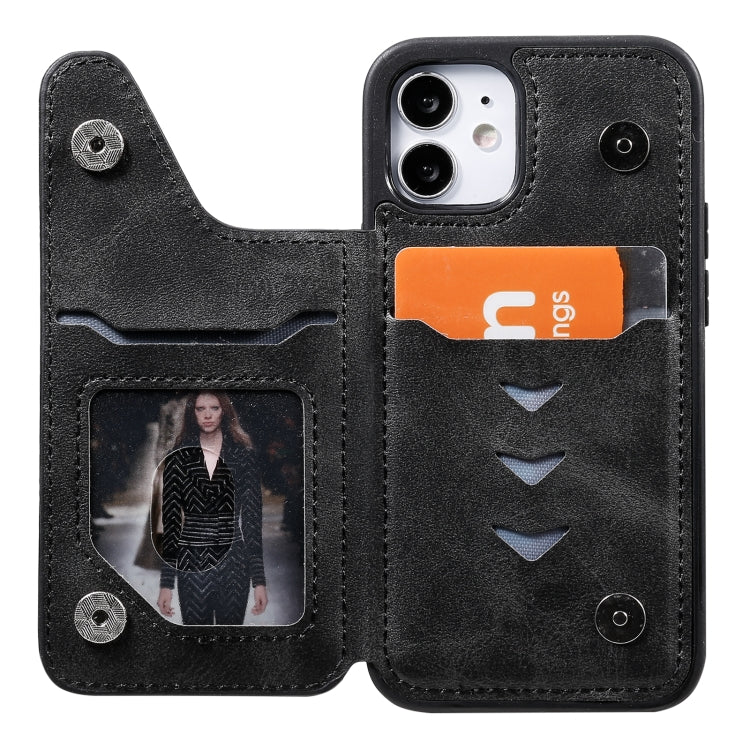 For iPhone 12 mini Shockproof Calf Texture Protective Case with Holder & Card Slots & Frame