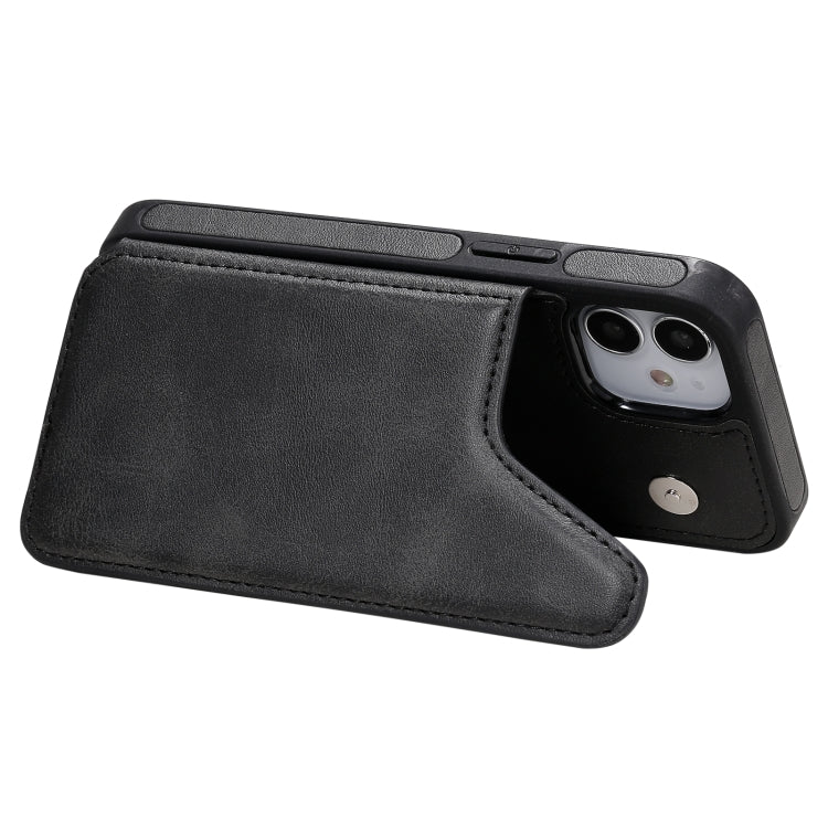 For iPhone 12 mini Shockproof Calf Texture Protective Case with Holder & Card Slots & Frame