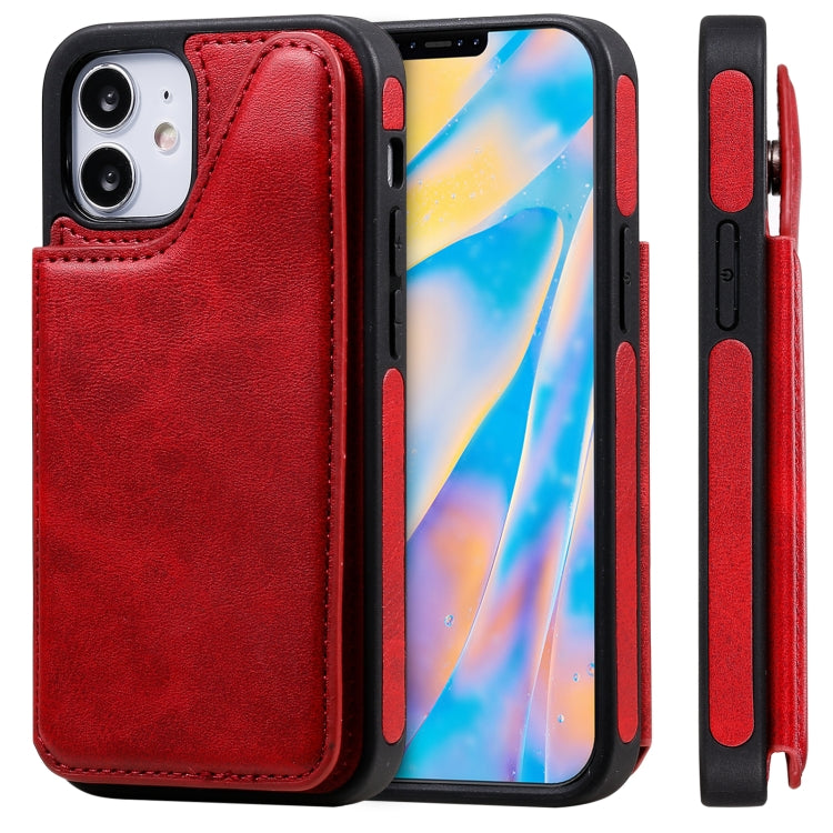 For iPhone 12 mini Shockproof Calf Texture Protective Case with Holder & Card Slots & Frame