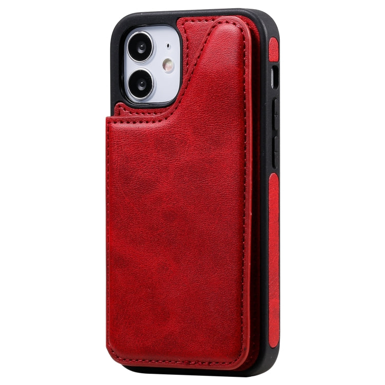 For iPhone 12 mini Shockproof Calf Texture Protective Case with Holder & Card Slots & Frame