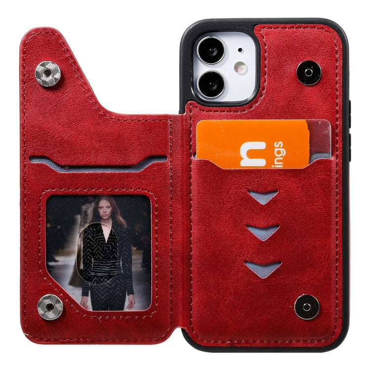 For iPhone 12 mini Shockproof Calf Texture Protective Case with Holder & Card Slots & Frame