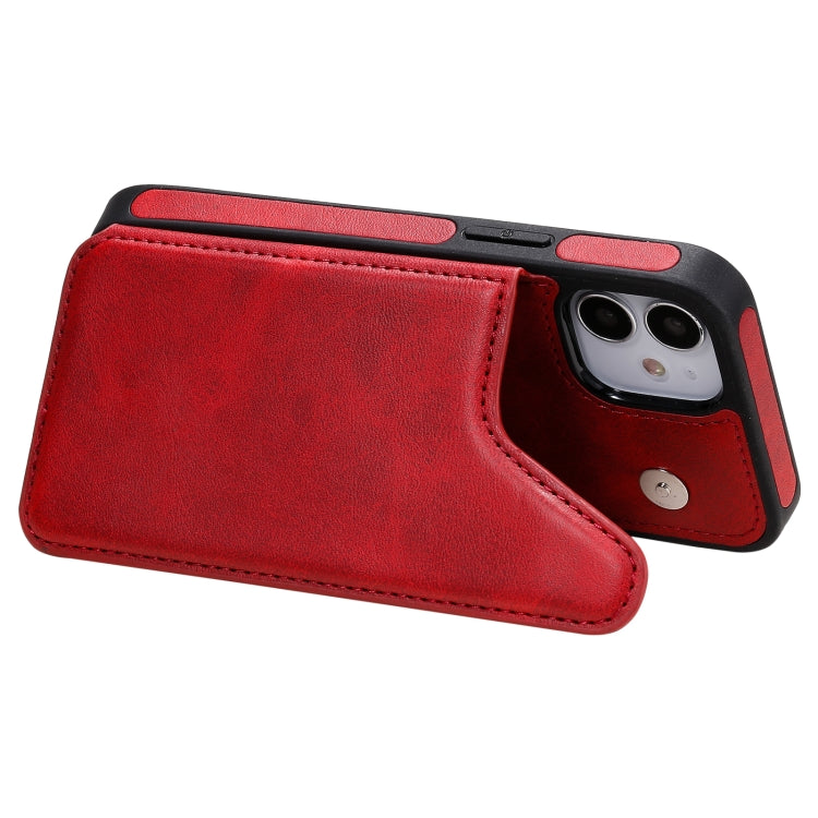 For iPhone 12 mini Shockproof Calf Texture Protective Case with Holder & Card Slots & Frame