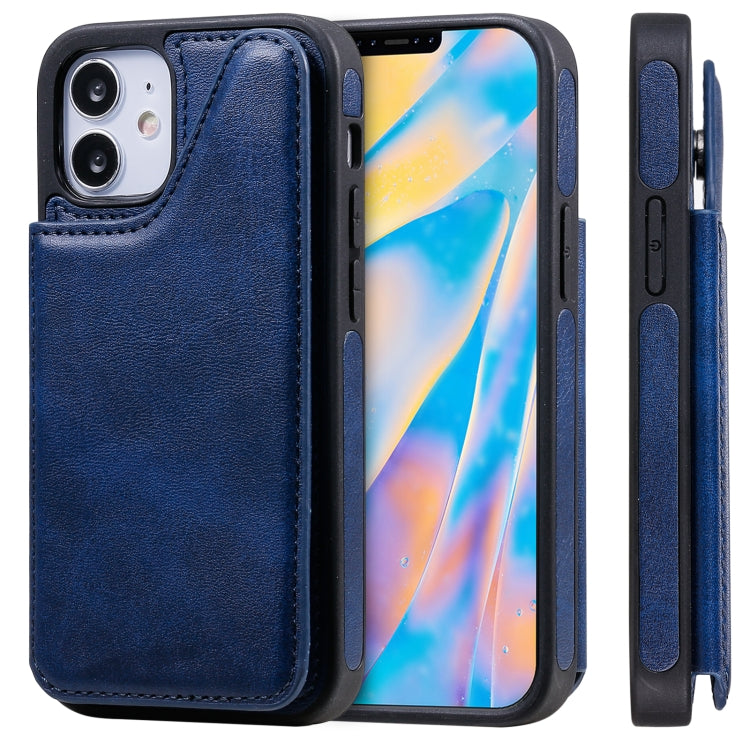 For iPhone 12 mini Shockproof Calf Texture Protective Case with Holder & Card Slots & Frame