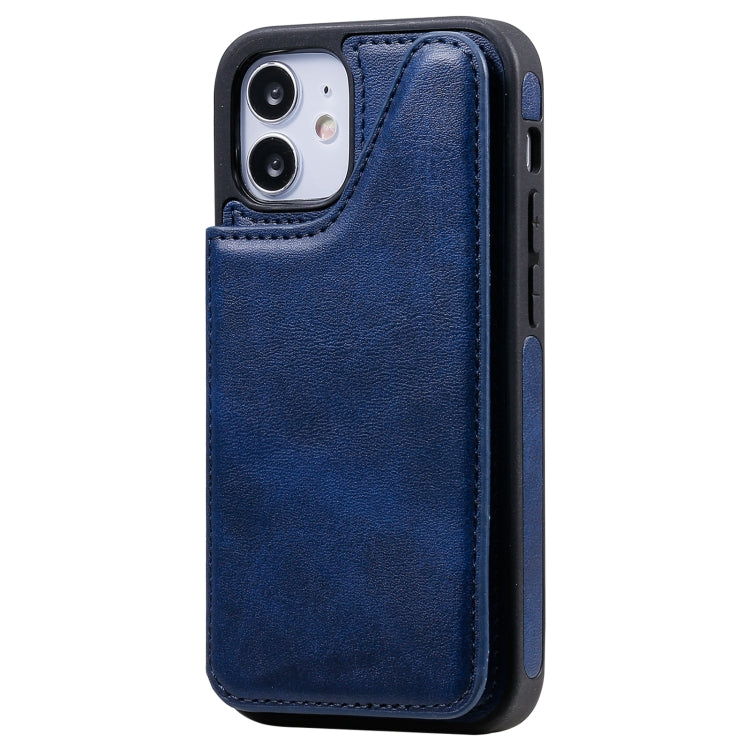For iPhone 12 mini Shockproof Calf Texture Protective Case with Holder & Card Slots & Frame