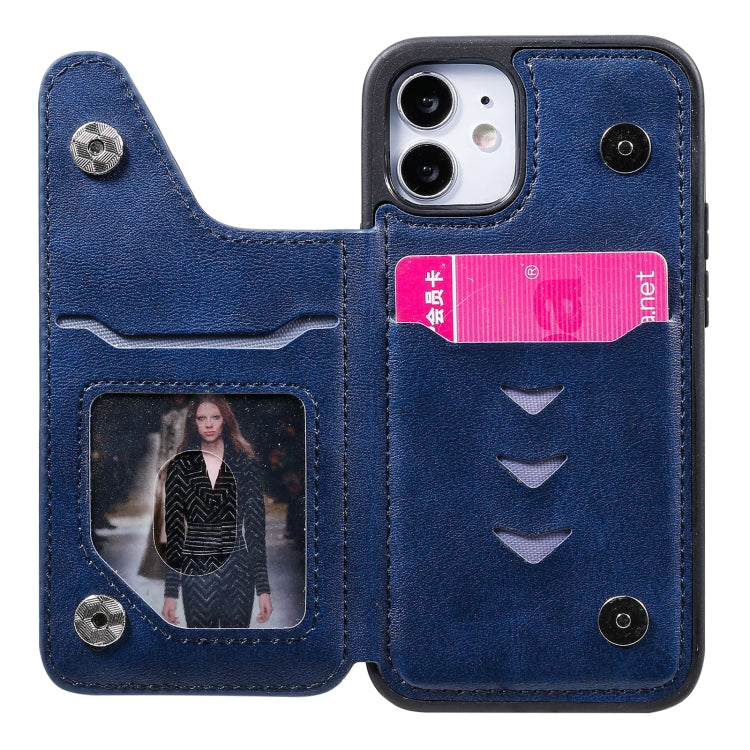 For iPhone 12 mini Shockproof Calf Texture Protective Case with Holder & Card Slots & Frame