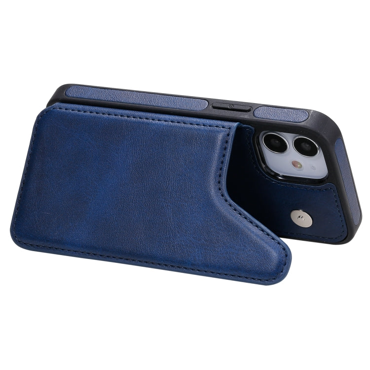 For iPhone 12 mini Shockproof Calf Texture Protective Case with Holder & Card Slots & Frame