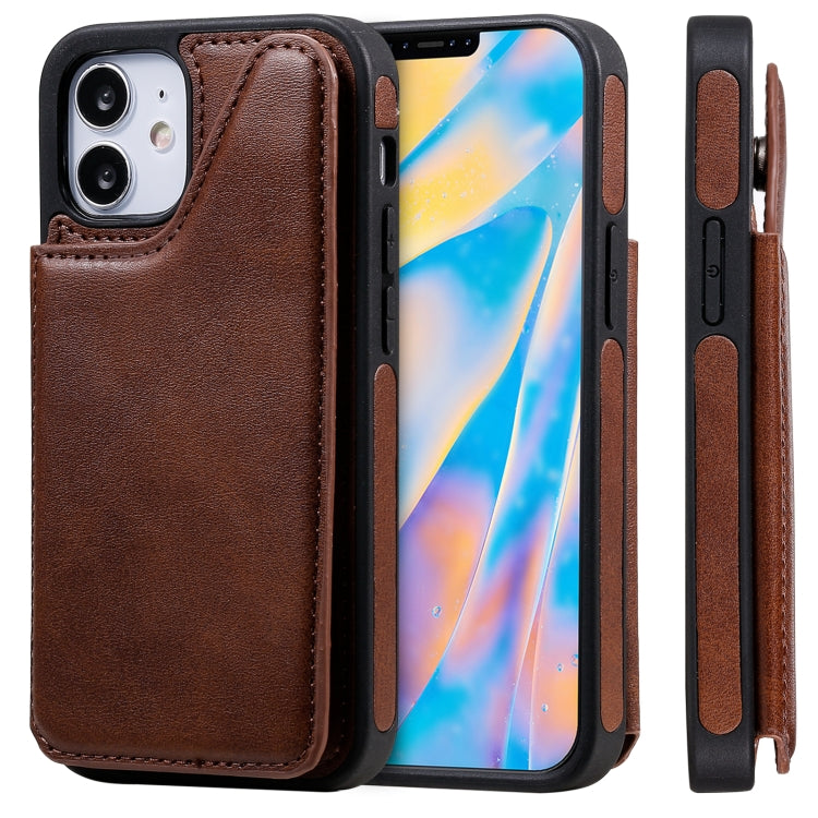 For iPhone 12 mini Shockproof Calf Texture Protective Case with Holder & Card Slots & Frame