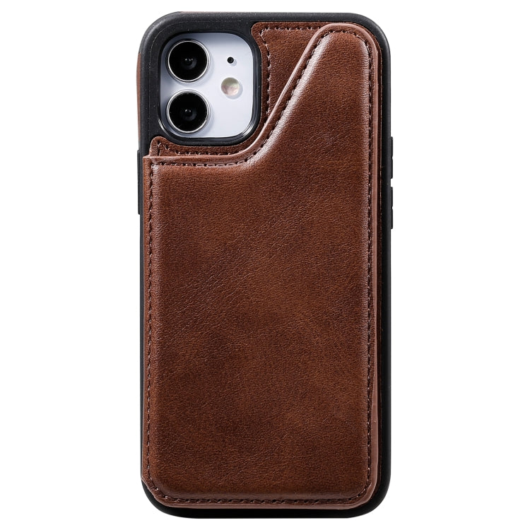 For iPhone 12 mini Shockproof Calf Texture Protective Case with Holder & Card Slots & Frame
