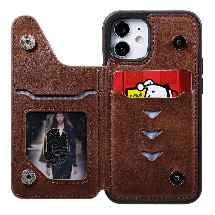 For iPhone 12 mini Shockproof Calf Texture Protective Case with Holder & Card Slots & Frame