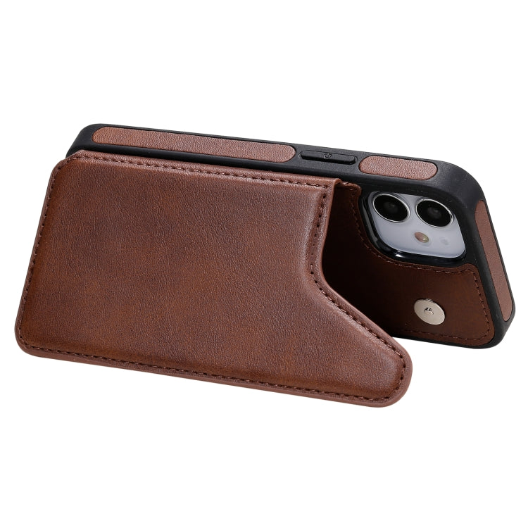 For iPhone 12 mini Shockproof Calf Texture Protective Case with Holder & Card Slots & Frame