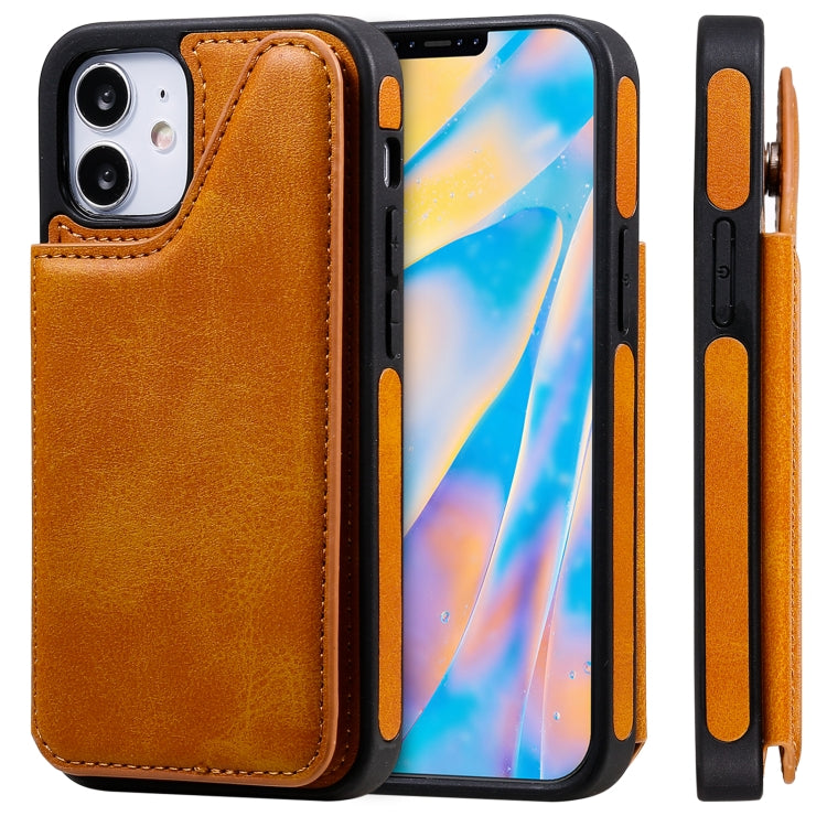 For iPhone 12 mini Shockproof Calf Texture Protective Case with Holder & Card Slots & Frame