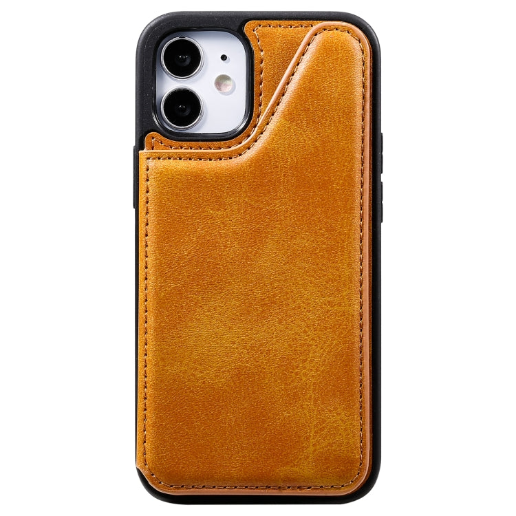For iPhone 12 mini Shockproof Calf Texture Protective Case with Holder & Card Slots & Frame
