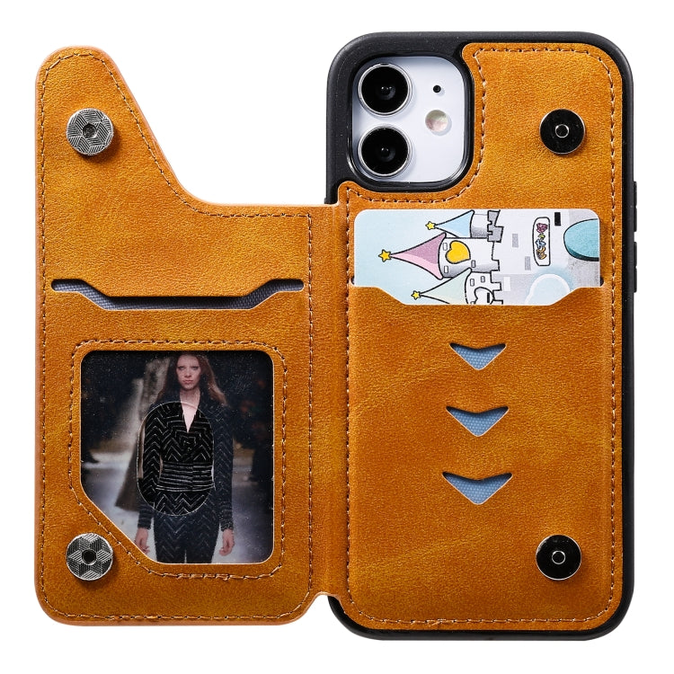 For iPhone 12 mini Shockproof Calf Texture Protective Case with Holder & Card Slots & Frame