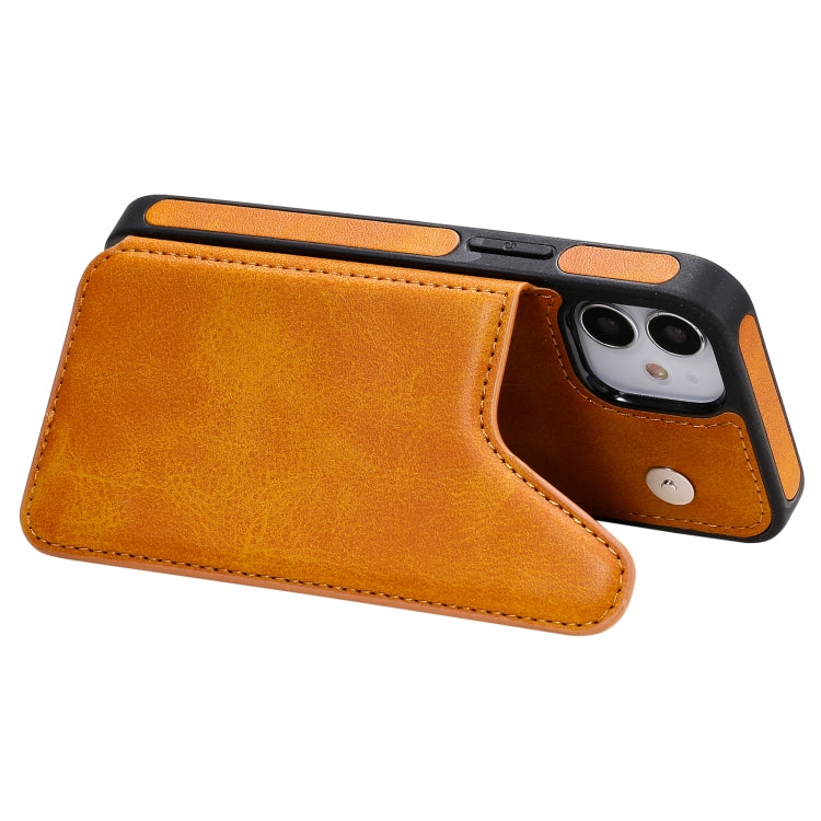 For iPhone 12 mini Shockproof Calf Texture Protective Case with Holder & Card Slots & Frame