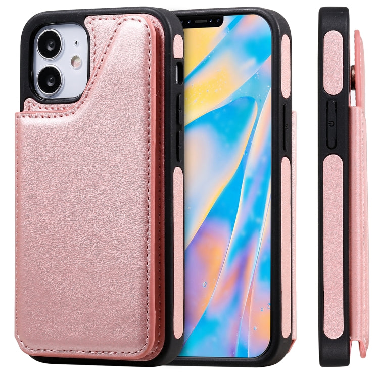 For iPhone 12 mini Shockproof Calf Texture Protective Case with Holder & Card Slots & Frame