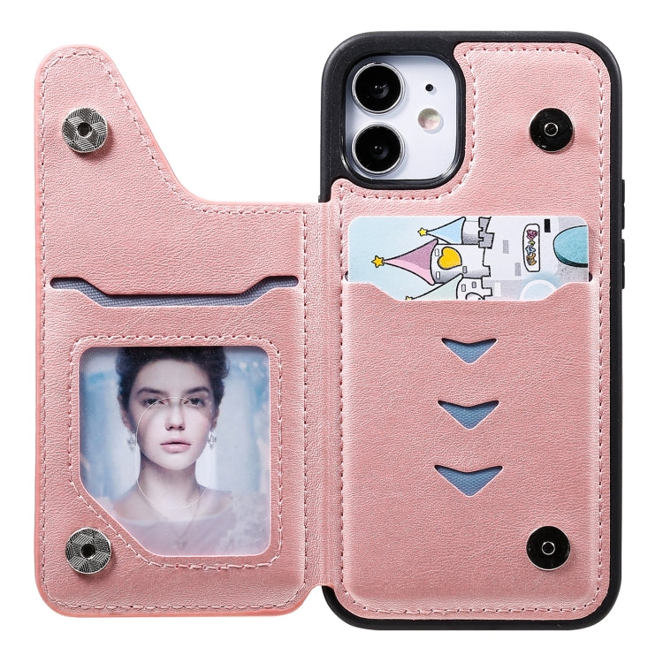 For iPhone 12 mini Shockproof Calf Texture Protective Case with Holder & Card Slots & Frame