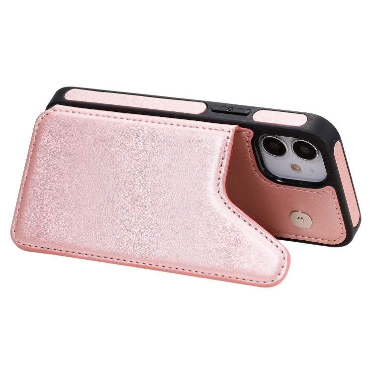 For iPhone 12 mini Shockproof Calf Texture Protective Case with Holder & Card Slots & Frame
