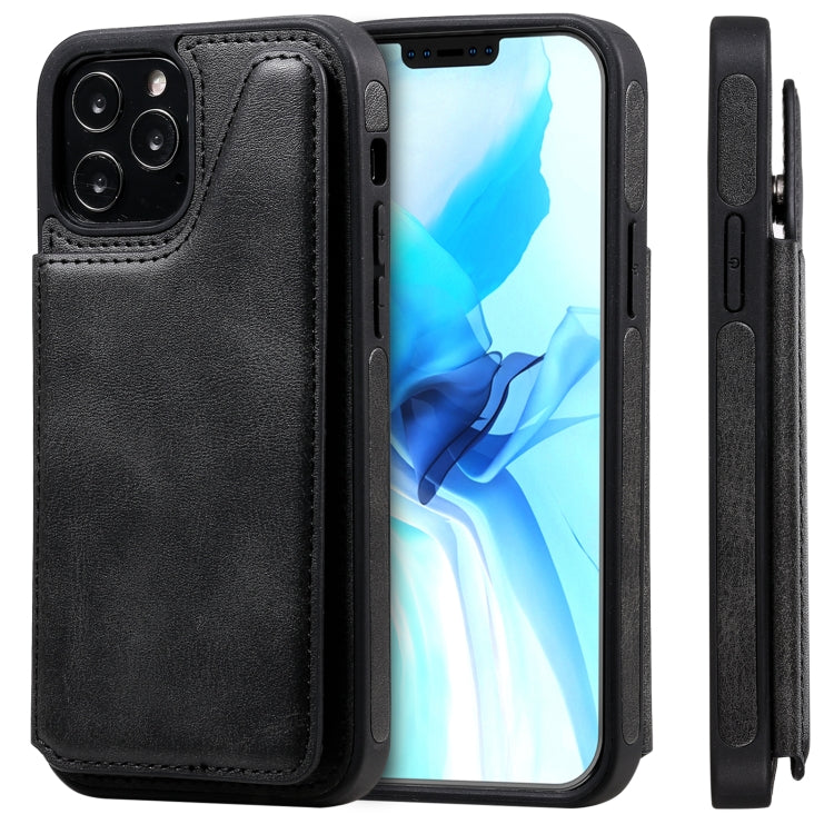 For iPhone 12 / 12 Pro Shockproof Calf Texture Protective Case with Holder & Card Slots & Frame