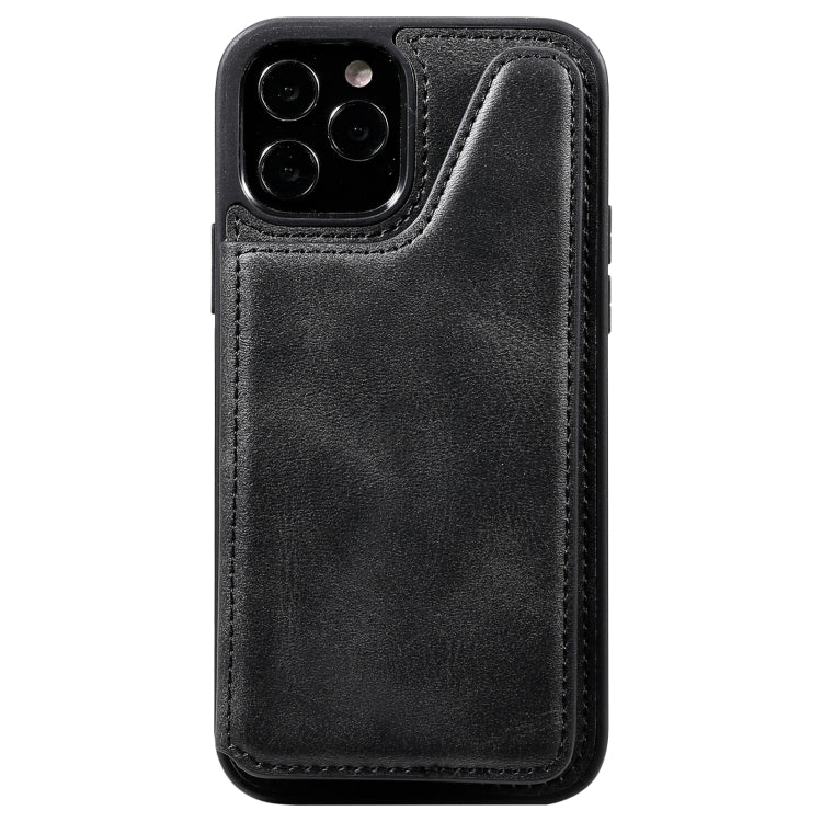For iPhone 12 / 12 Pro Shockproof Calf Texture Protective Case with Holder & Card Slots & Frame