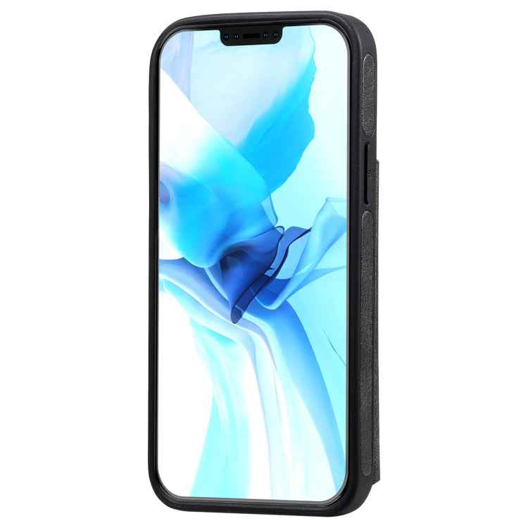 For iPhone 12 / 12 Pro Shockproof Calf Texture Protective Case with Holder & Card Slots & Frame
