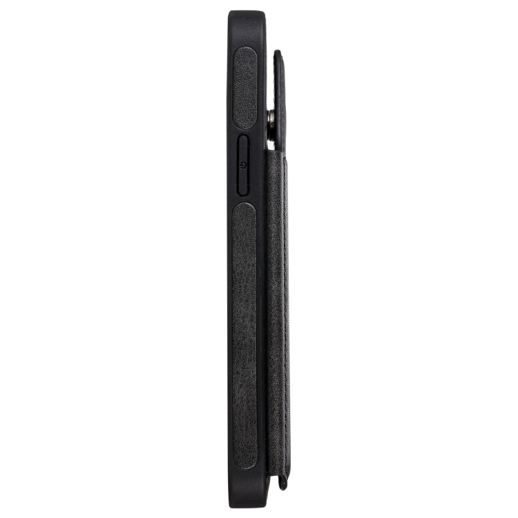 For iPhone 12 / 12 Pro Shockproof Calf Texture Protective Case with Holder & Card Slots & Frame