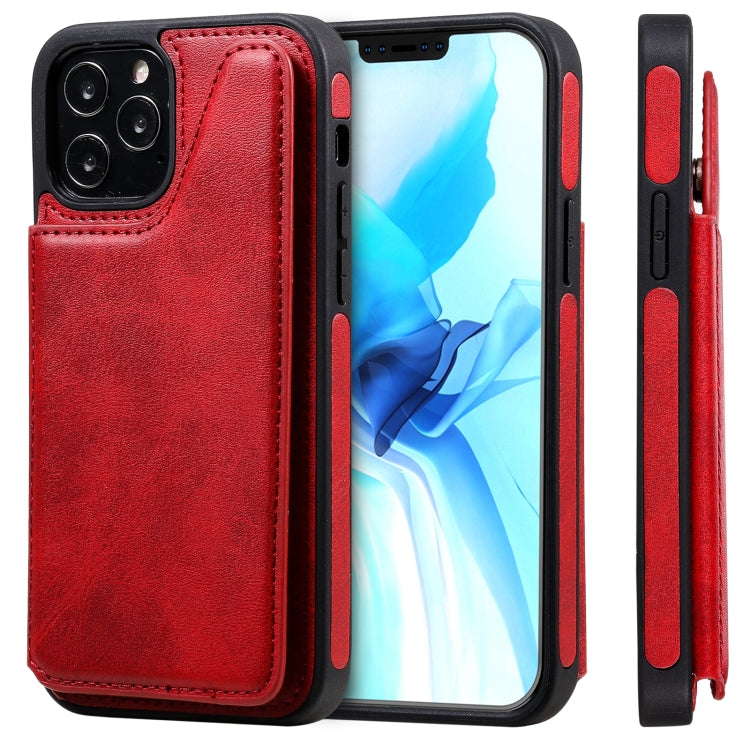 For iPhone 12 / 12 Pro Shockproof Calf Texture Protective Case with Holder & Card Slots & Frame