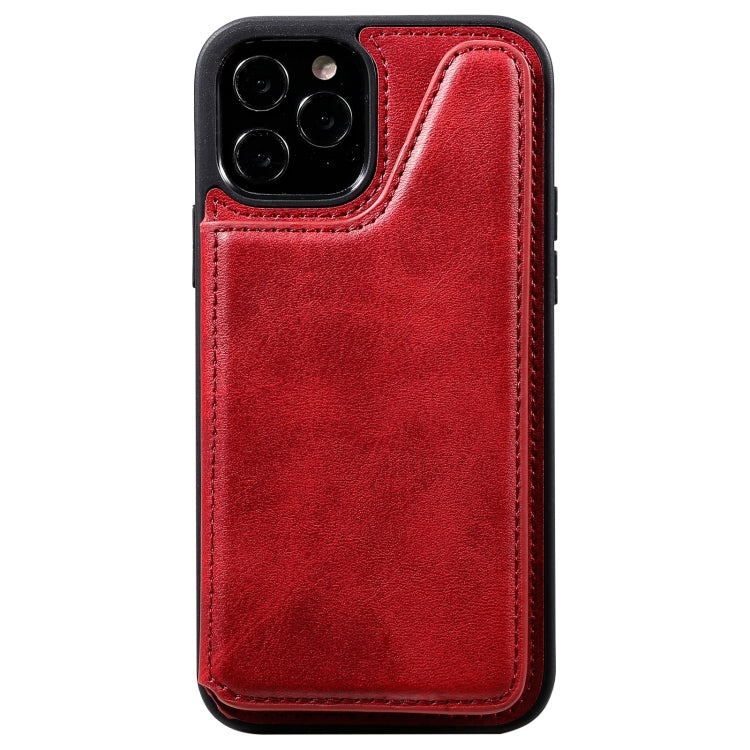 For iPhone 12 / 12 Pro Shockproof Calf Texture Protective Case with Holder & Card Slots & Frame