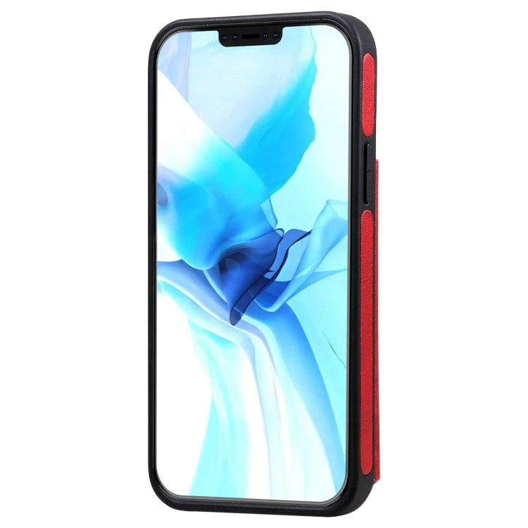 For iPhone 12 / 12 Pro Shockproof Calf Texture Protective Case with Holder & Card Slots & Frame