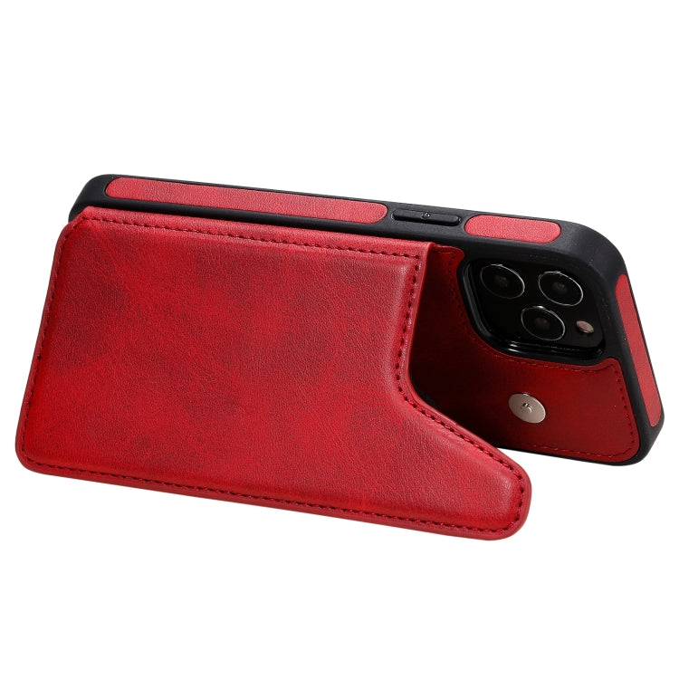 For iPhone 12 / 12 Pro Shockproof Calf Texture Protective Case with Holder & Card Slots & Frame