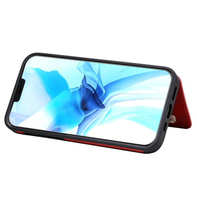 For iPhone 12 / 12 Pro Shockproof Calf Texture Protective Case with Holder & Card Slots & Frame