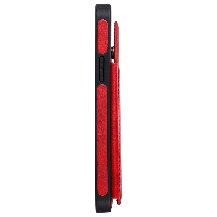 For iPhone 12 / 12 Pro Shockproof Calf Texture Protective Case with Holder & Card Slots & Frame