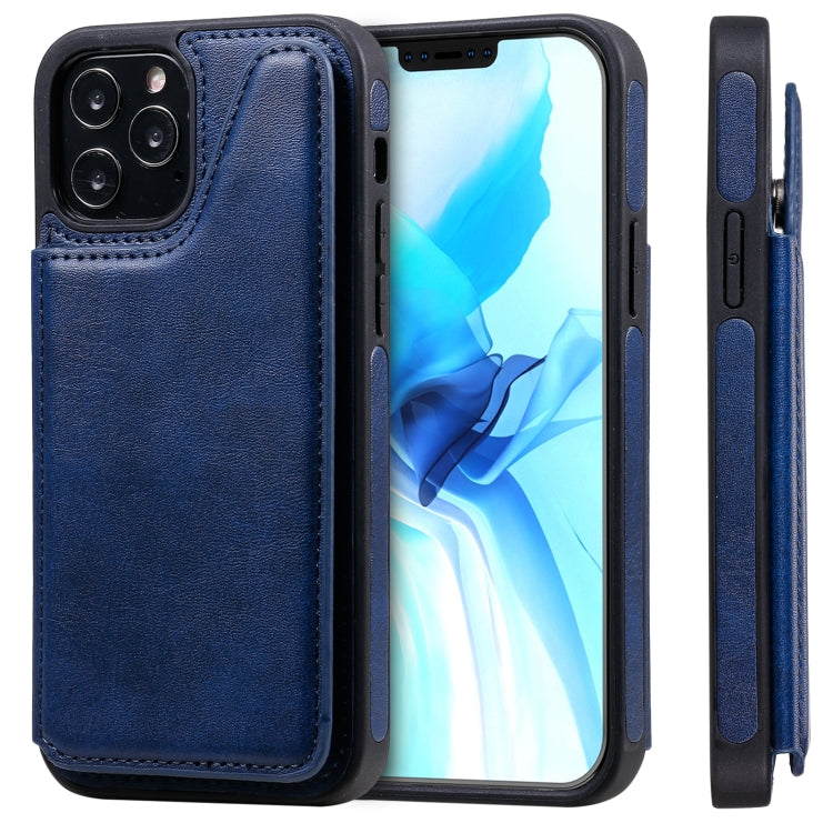For iPhone 12 / 12 Pro Shockproof Calf Texture Protective Case with Holder & Card Slots & Frame